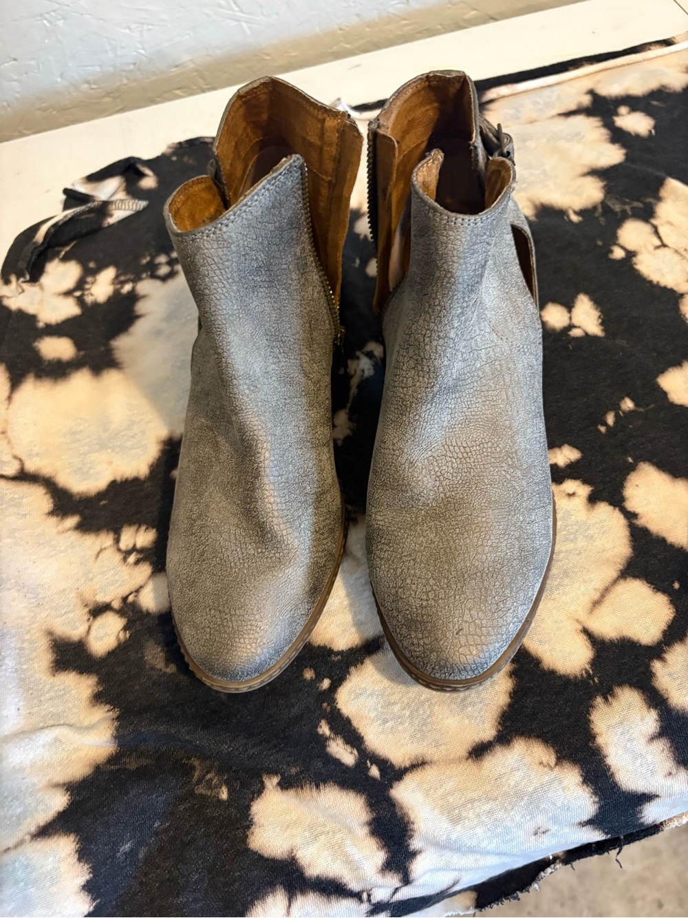 Not Rated Metallic Gray Textured Ankle Booties with Side Cutouts